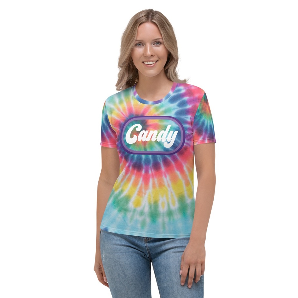 Women’s Short Sleeve Tie-Dye T-Shirt with “Candy” Letter Print